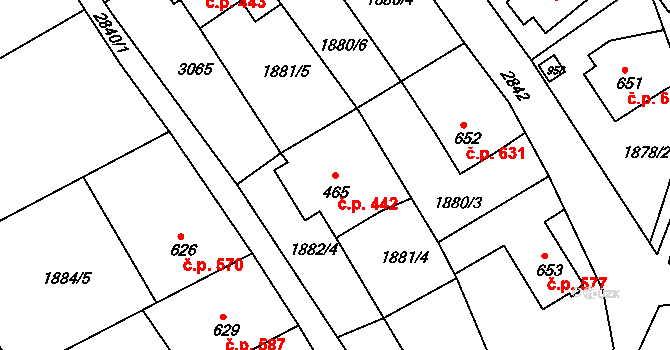Luby 442 na parcele st. 465 v KÚ Luby I, Katastrální mapa