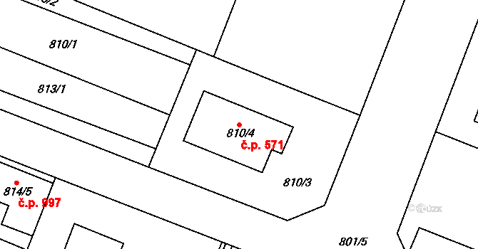 Modřice 571 na parcele st. 810/4 v KÚ Modřice, Katastrální mapa