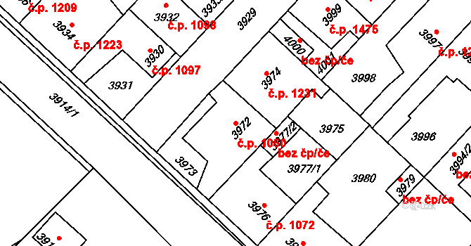 Kročehlavy 1060, Kladno na parcele st. 3972 v KÚ Kročehlavy, Katastrální mapa