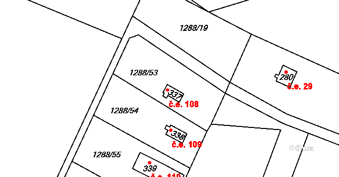 Třemblat 108, Ondřejov na parcele st. 337 v KÚ Třemblat, Katastrální mapa
