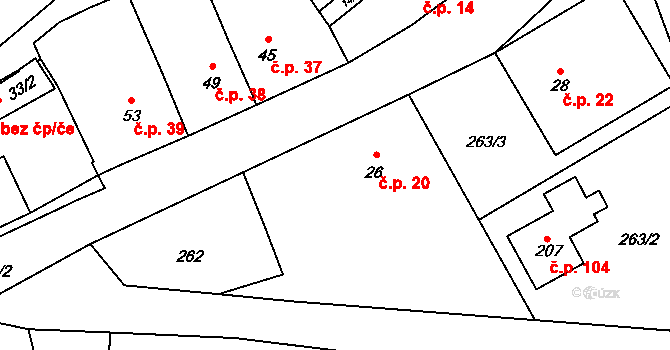 Dolní Skrýchov 20, Jindřichův Hradec na parcele st. 26 v KÚ Dolní Skrýchov, Katastrální mapa