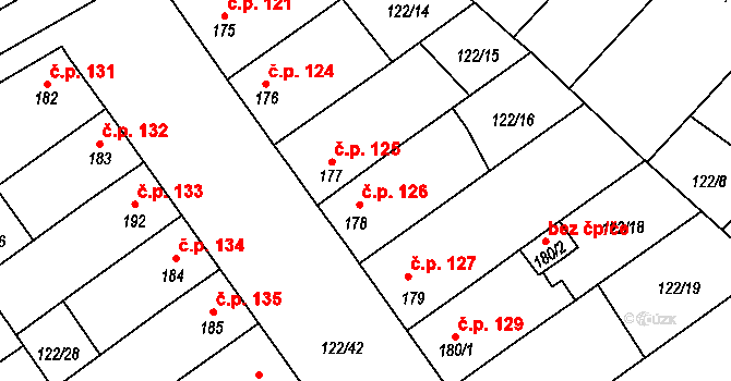 Žalkovice 126 na parcele st. 178 v KÚ Žalkovice, Katastrální mapa
