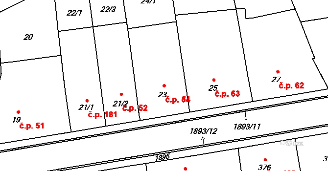 Daskabát 54 na parcele st. 23 v KÚ Daskabát, Katastrální mapa