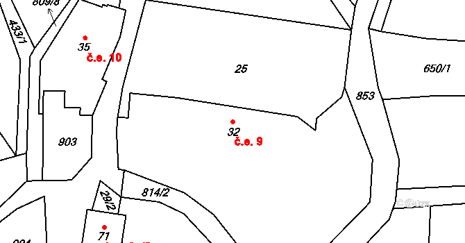 Horní Chobolice 9, Liběšice na parcele st. 32 v KÚ Horní Chobolice, Katastrální mapa