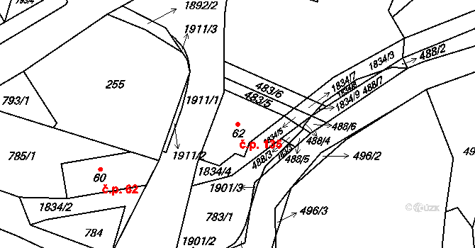 Chuchelna 135 na parcele st. 62 v KÚ Chuchelna, Katastrální mapa