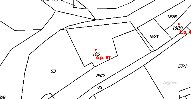 Chýnov 97 na parcele st. 105 v KÚ Chýnov u Tábora, Katastrální mapa