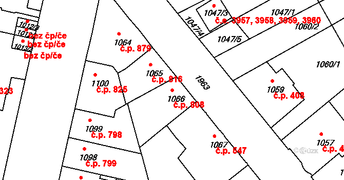 Klíše 808, Ústí nad Labem na parcele st. 1066 v KÚ Klíše, Katastrální mapa