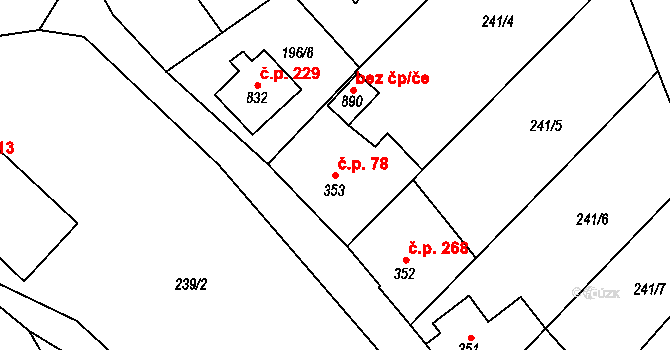 Jablonné nad Orlicí 78 na parcele st. 353 v KÚ Jablonné nad Orlicí, Katastrální mapa