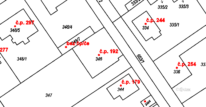 Třebestovice 192 na parcele st. 346 v KÚ Třebestovice, Katastrální mapa