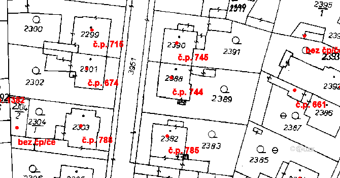 Poděbrady III 744, Poděbrady na parcele st. 2388 v KÚ Poděbrady, Katastrální mapa