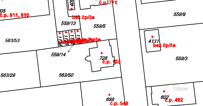 Strakonice I 133, Strakonice na parcele st. 728 v KÚ Strakonice, Katastrální mapa