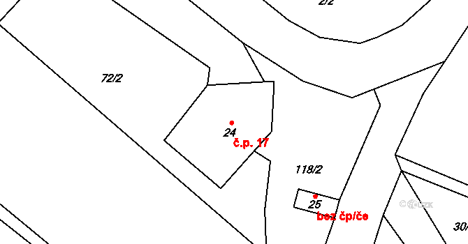 Kracovice 17, Stařeč na parcele st. 24 v KÚ Kracovice, Katastrální mapa