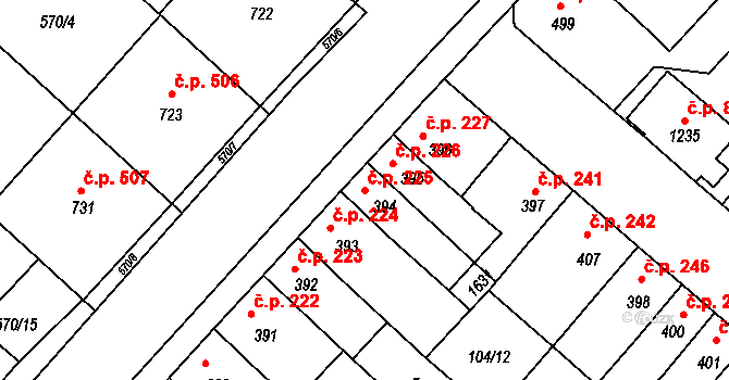 Podklášteří 225, Třebíč na parcele st. 394 v KÚ Podklášteří, Katastrální mapa