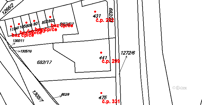 Benešov nad Ploučnicí 299 na parcele st. 441 v KÚ Benešov nad Ploučnicí, Katastrální mapa