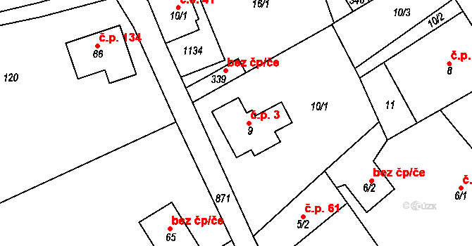 Bzí 3, Železný Brod na parcele st. 9 v KÚ Bzí u Železného Brodu, Katastrální mapa
