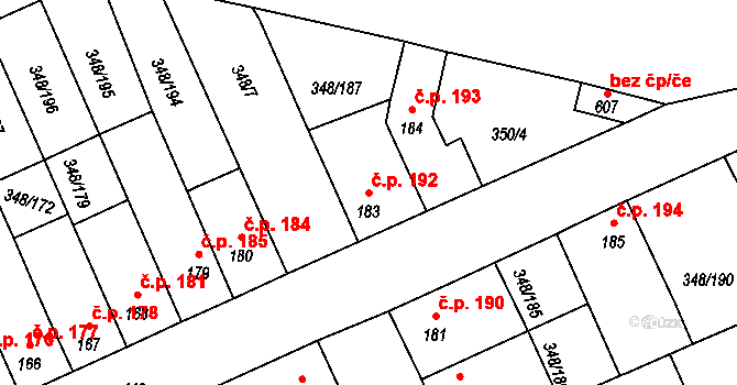 Černčice 192 na parcele st. 183 v KÚ Černčice u Loun, Katastrální mapa