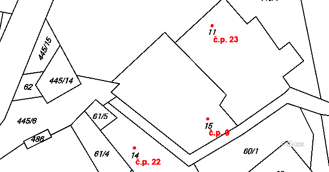 Janovice 9, Pelhřimov na parcele st. 15 v KÚ Janovice u Houserovky, Katastrální mapa