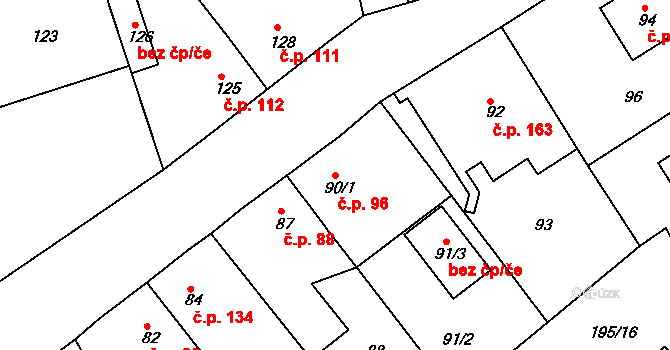 Hudcov 96, Teplice na parcele st. 90/1 v KÚ Hudcov, Katastrální mapa