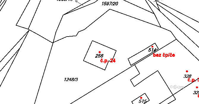 Švihov 24 na parcele st. 256 v KÚ Švihov u Klatov, Katastrální mapa