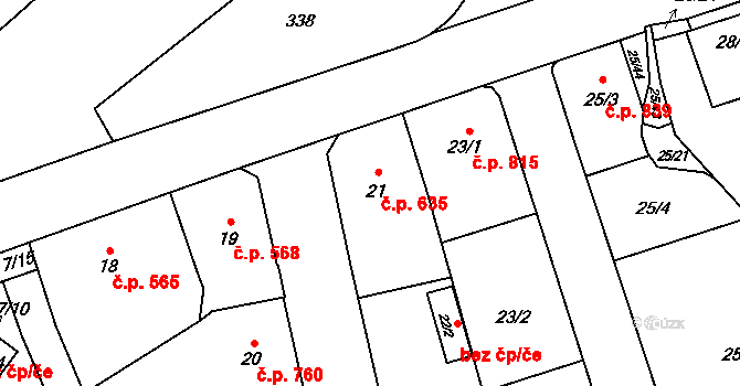 Radotín 635, Praha na parcele st. 21 v KÚ Radotín, Katastrální mapa