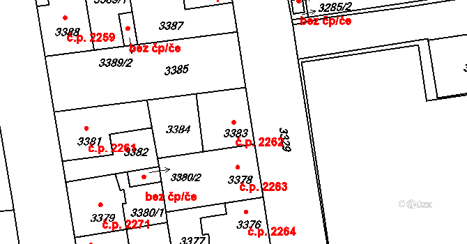 Žižkov 2262, Praha na parcele st. 3383 v KÚ Žižkov, Katastrální mapa