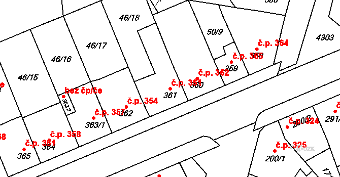 Lomnice nad Lužnicí 351 na parcele st. 361 v KÚ Lomnice nad Lužnicí, Katastrální mapa