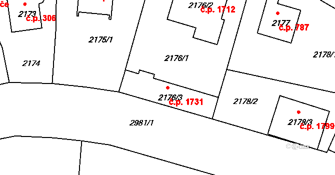 Braník 1731, Praha na parcele st. 2176/3 v KÚ Braník, Katastrální mapa