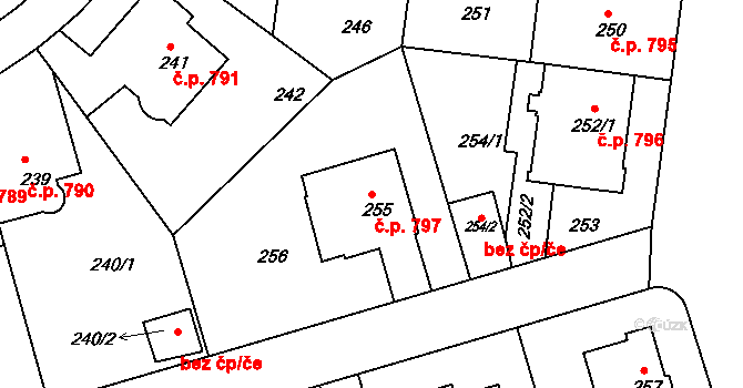 Střešovice 797, Praha na parcele st. 255 v KÚ Střešovice, Katastrální mapa