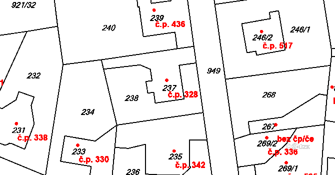Hostavice 328, Praha na parcele st. 237 v KÚ Hostavice, Katastrální mapa