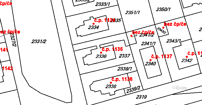 Vršovice 1135, Praha na parcele st. 2336 v KÚ Vršovice, Katastrální mapa