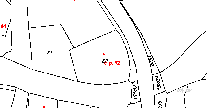 Dolní Libchava 92, Česká Lípa na parcele st. 82 v KÚ Dolní Libchava, Katastrální mapa