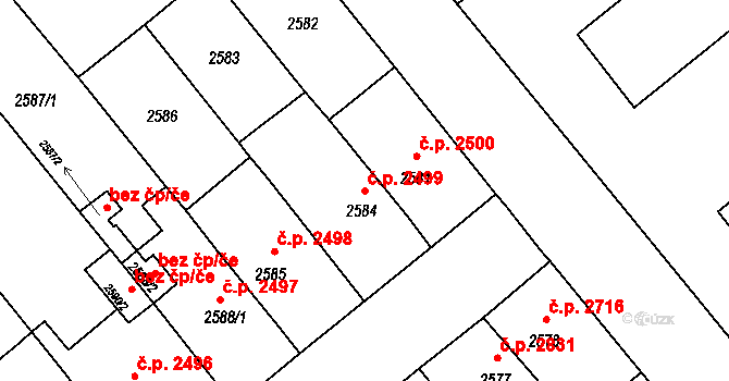 Chomutov 2499 na parcele st. 2584 v KÚ Chomutov II, Katastrální mapa