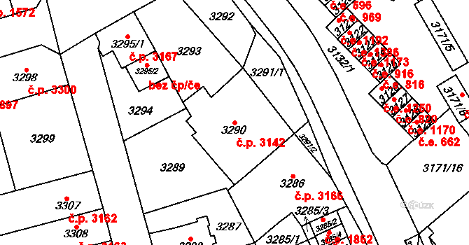 Chomutov 3142 na parcele st. 3290 v KÚ Chomutov I, Katastrální mapa