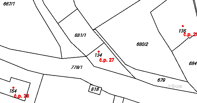 Odolov 27, Malé Svatoňovice na parcele st. 134 v KÚ Odolov, Katastrální mapa