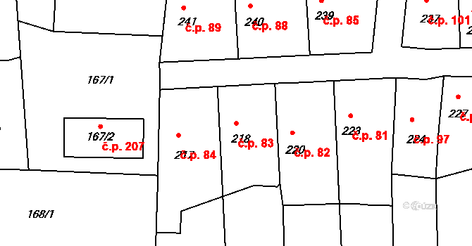 Velké Chvalovice 83, Pečky na parcele st. 218 v KÚ Velké Chvalovice, Katastrální mapa