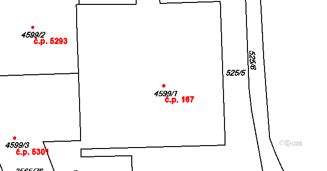 Zlín 167 na parcele st. 4599/1 v KÚ Zlín, Katastrální mapa