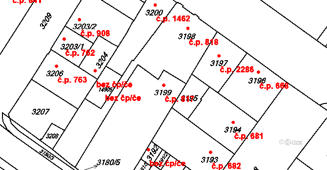 Vsetín 817 na parcele st. 3199 v KÚ Vsetín, Katastrální mapa