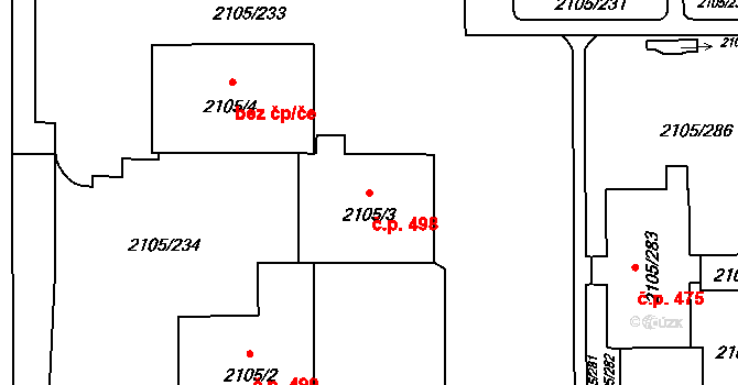 Šumbark 498, Havířov na parcele st. 2105/3 v KÚ Šumbark, Katastrální mapa