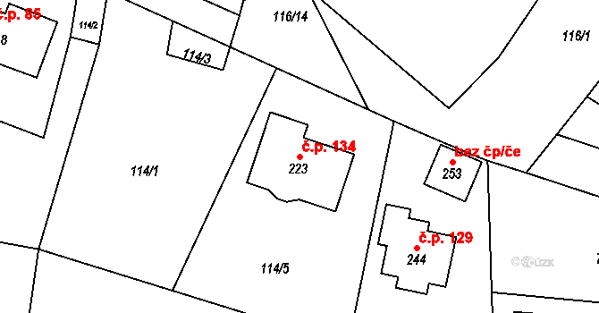 Javorník 134 na parcele st. 223 v KÚ Javorník u Svitav, Katastrální mapa