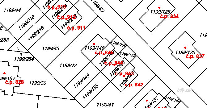 Vejprnice 844 na parcele st. 1199/147 v KÚ Vejprnice, Katastrální mapa