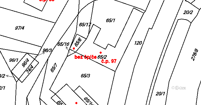 Šarovy 97 na parcele st. 65/2 v KÚ Šarovy, Katastrální mapa