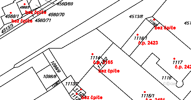 Teplice 3165 na parcele st. 1114 v KÚ Teplice, Katastrální mapa