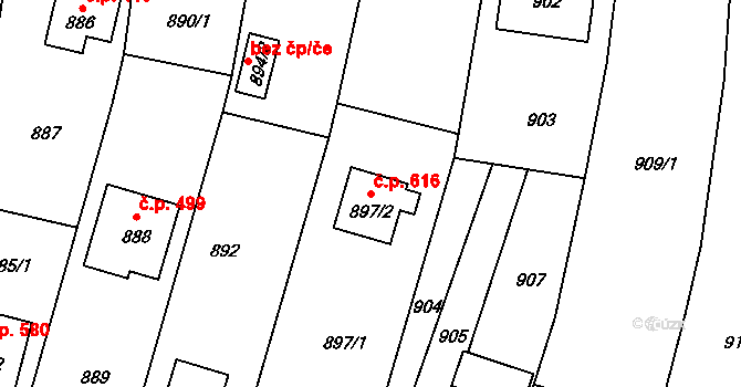 Jablůnka 616 na parcele st. 897/2 v KÚ Jablůnka, Katastrální mapa