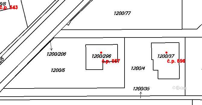 Vejprnice 957 na parcele st. 1200/296 v KÚ Vejprnice, Katastrální mapa