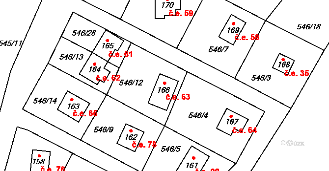 Hodkov 63, Zbraslavice na parcele st. 166 v KÚ Hodkov, Katastrální mapa