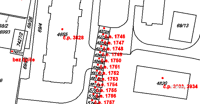 Zlín 1750 na parcele st. 4346/1 v KÚ Zlín, Katastrální mapa