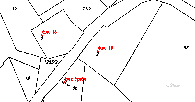 Kvasejovice 15, Sedlec-Prčice na parcele st. 2 v KÚ Kvasejovice, Katastrální mapa