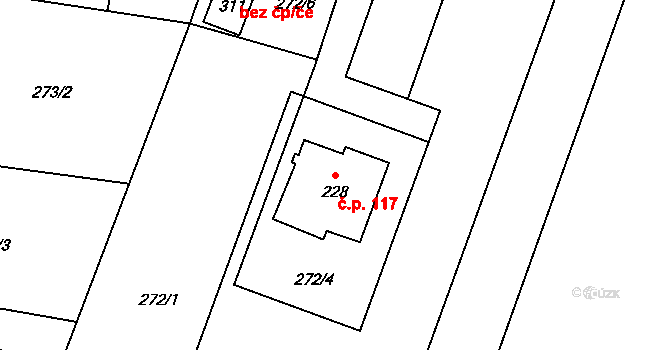 Mysločovice 117 na parcele st. 228 v KÚ Mysločovice, Katastrální mapa