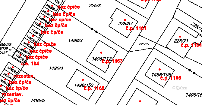 Bylnice 1163, Brumov-Bylnice na parcele st. 1496/112 v KÚ Bylnice, Katastrální mapa