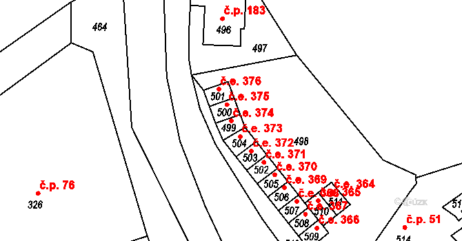 Povrly 374 na parcele st. 499 v KÚ Povrly, Katastrální mapa